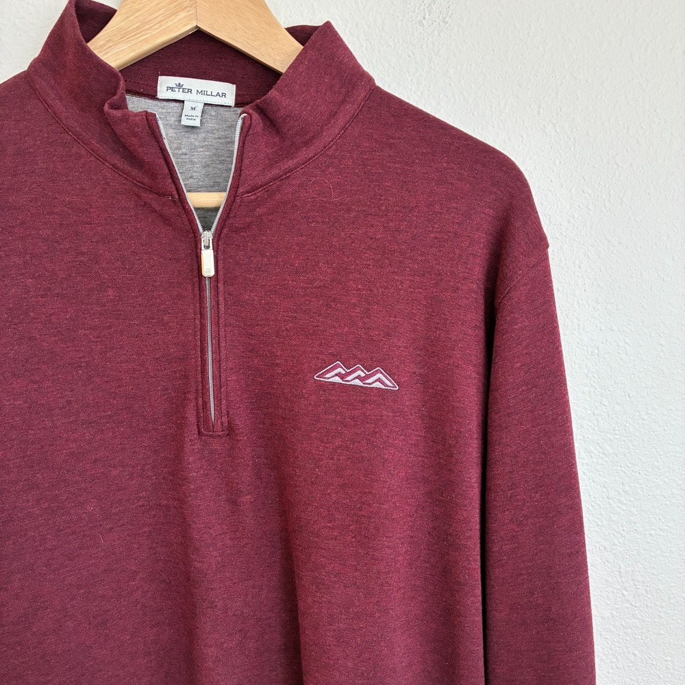 Peter Millar Sweatshirt Mens M Burgundy 1/4 Zip Mock Neck Pullover Embroidery